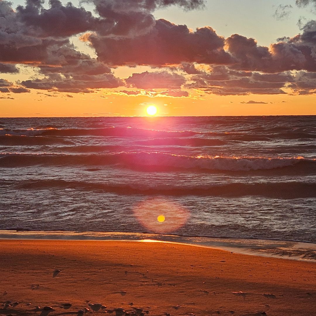 Orange sunset over Lake Huron